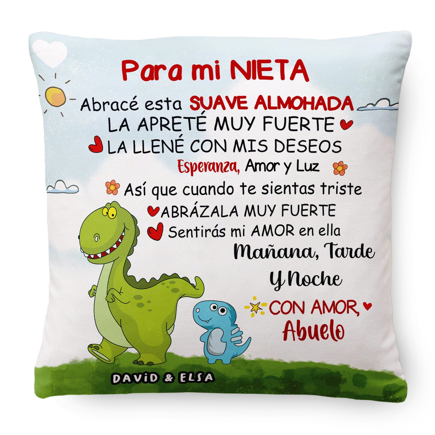 Para mi Nieto/Nieta - Almohada Premium Personalizada con Dinosaurios™