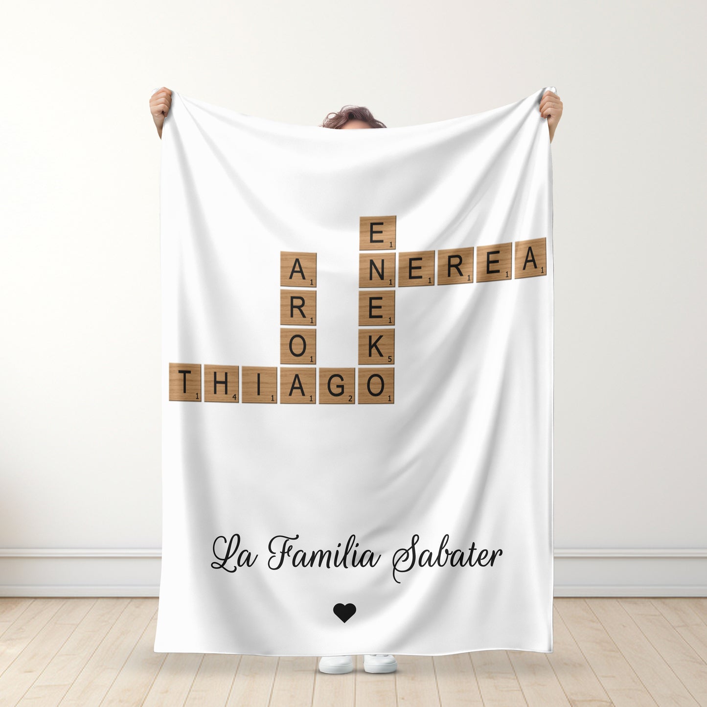 Manta Personalizada de Crucigrama Familiar - Regalo de Navidad Personalizado para la Familia