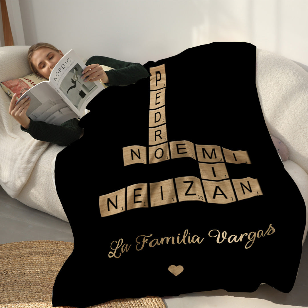 Manta Personalizada de Crucigrama Familiar - Regalo de Navidad Personalizado para la Familia