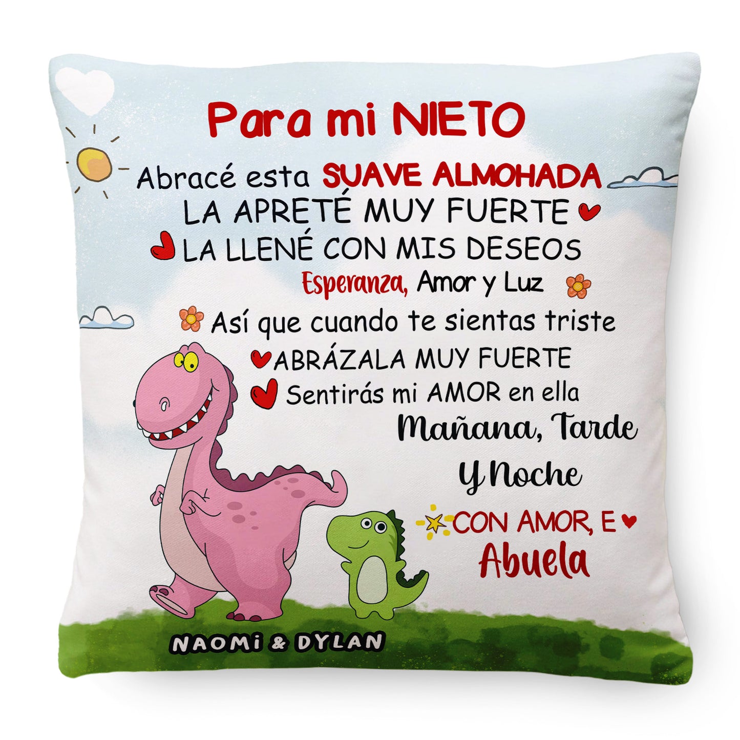 Para mi Nieto/Nieta - Almohada Premium Personalizada con Dinosaurios™