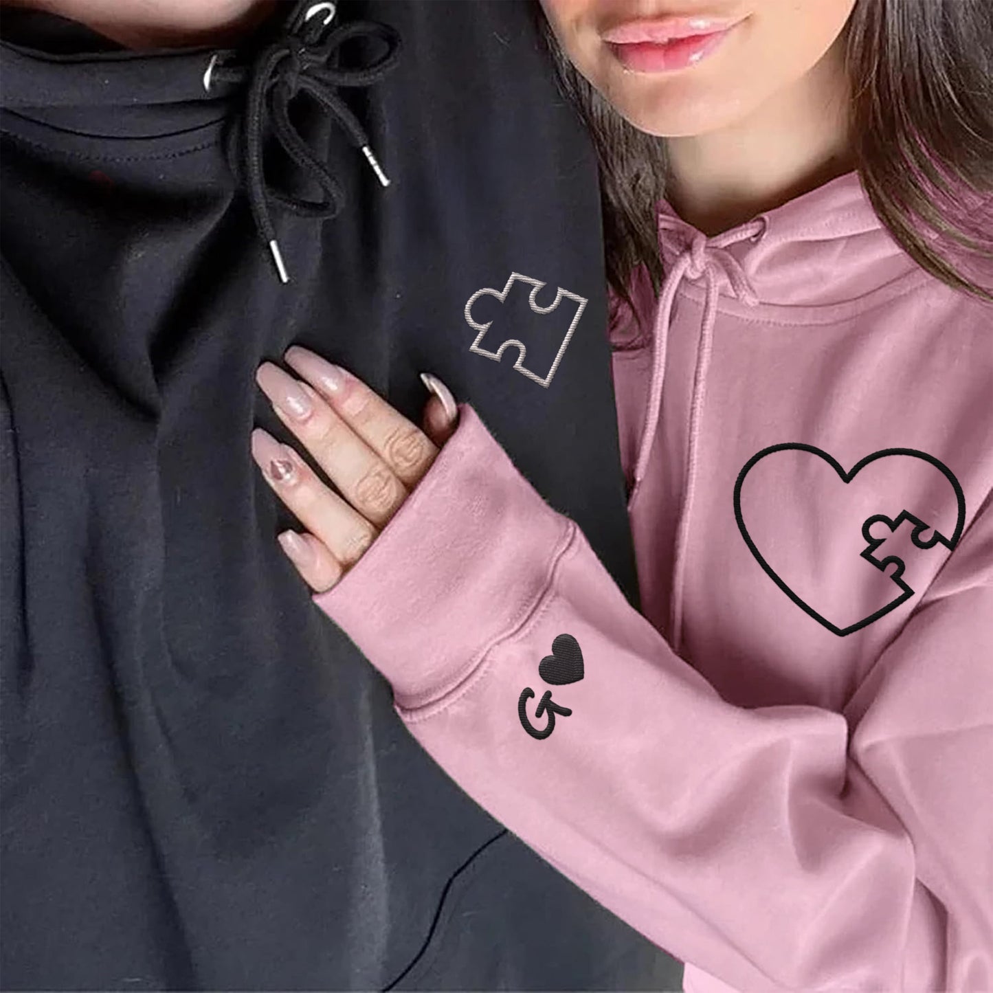 Sudaderas Personalizadas con Bordado de Corazón de Puzzle para Él y para Ella