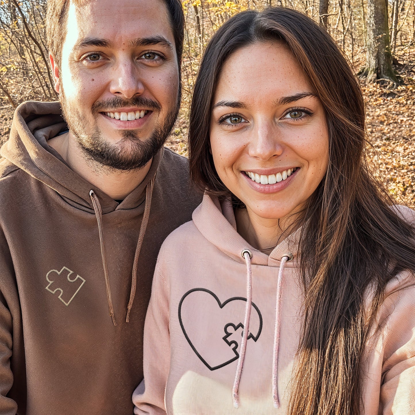 Sudaderas Personalizadas con Bordado de Corazón de Puzzle para Él y para Ella