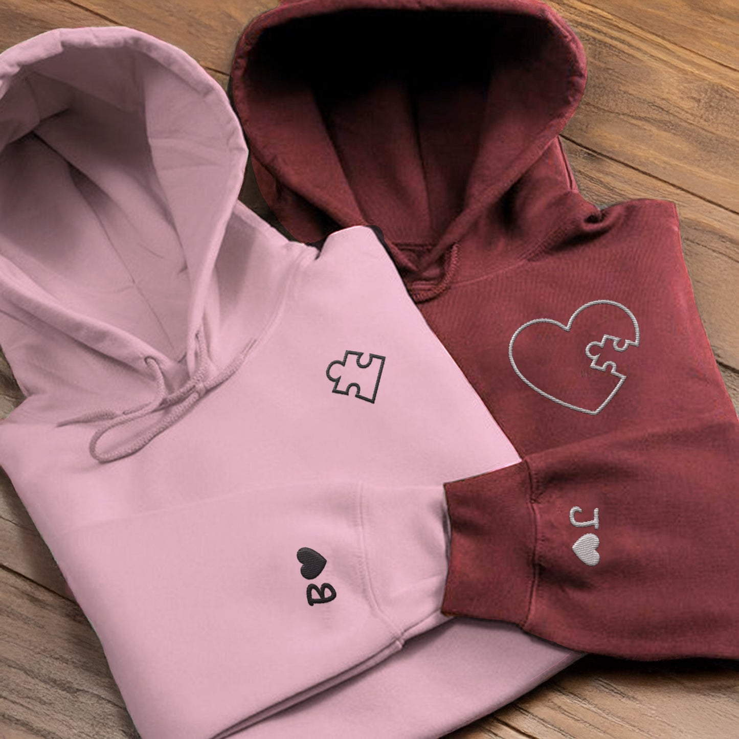 Sudaderas Personalizadas con Bordado de Corazón de Puzzle para Él y para Ella