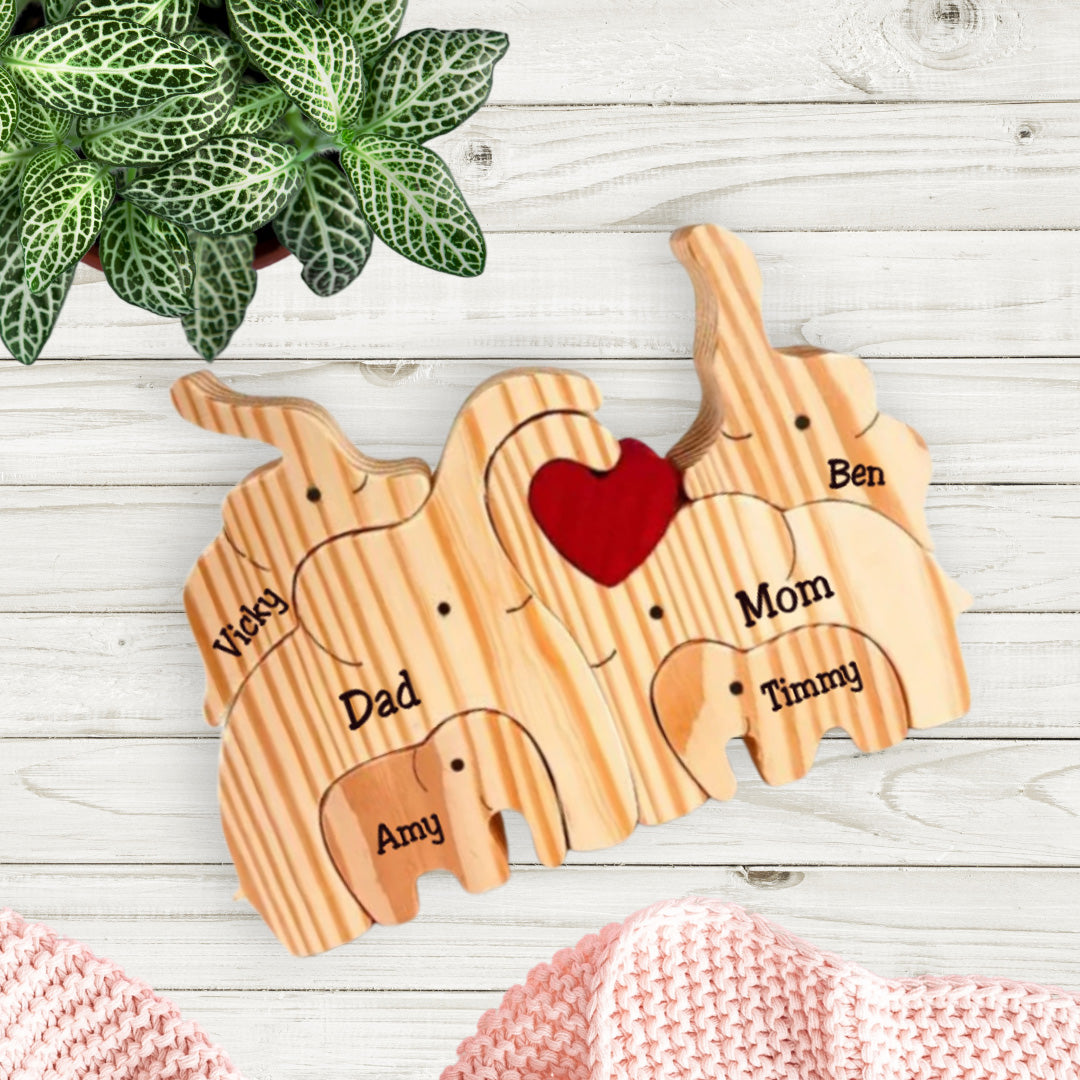 Rompecabezas de Elefantes - Regalo para la Familia - Rompecabezas de Madera Personalizado