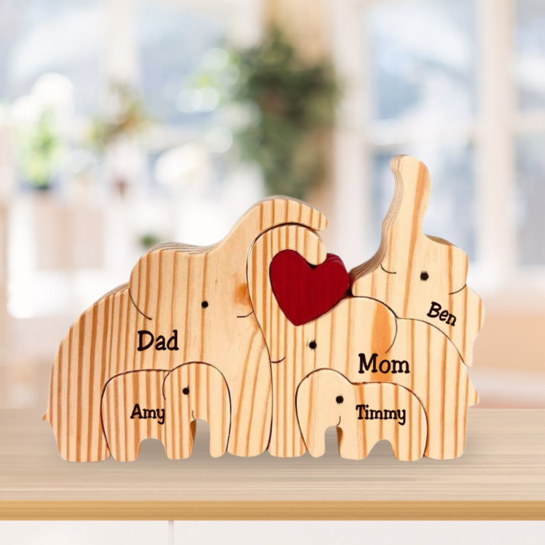 Rompecabezas de Elefantes - Regalo para la Familia - Rompecabezas de Madera Personalizado