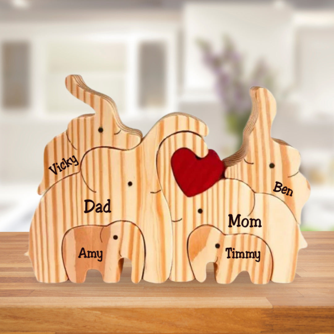 Rompecabezas de Elefantes - Regalo para la Familia - Rompecabezas de Madera Personalizado